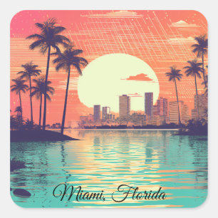 Adesivo Quadrado Viagem Colorida Vintage Retro Miami Flórida