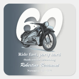 Adesivo Quadrado Viagem de Moto Clássica Rapidamente 60º Aniversári