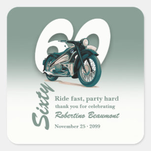 Adesivo Quadrado Viagem de Moto Clássica Rapidamente 60º Aniversári