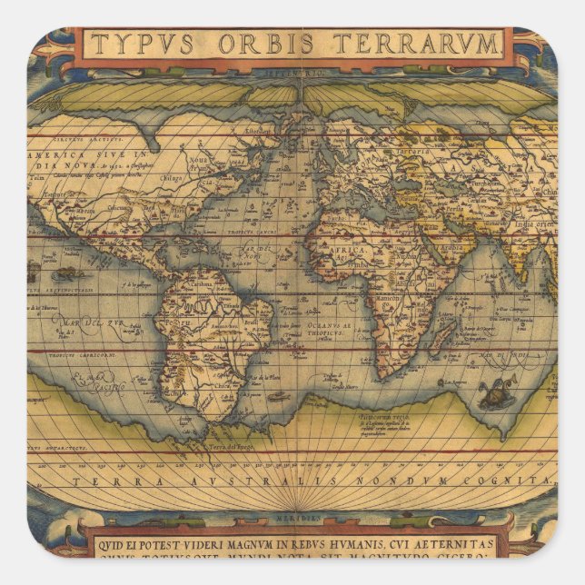 Adesivo Quadrado Viagem do Mapa Mundial Antiquado Ortelius Europa (Frente)