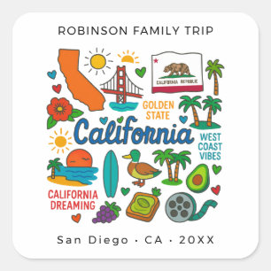 Adesivo Quadrado Viagem Familiar Personalizada pela Califórnia