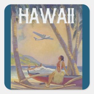 Adesivo Quadrado Viagem Hawaiian Vintage - Dancer Hawaii Hula!!