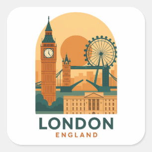 Adesivo Quadrado Viagem Londres Inglaterra Vintage Retro