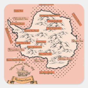Adesivo Quadrado Viagem mapa ilustrado Antártico