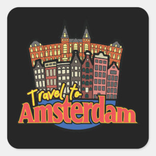 Adesivo Quadrado Viagem para Amsterdã Holanda Vintage 