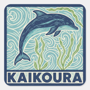 Adesivo Quadrado Viagens com Golfinhos em Kaikoura Nova Zelândia