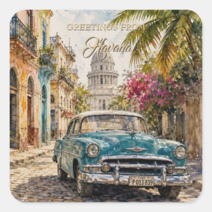 Adesivo Quadrado Viagens Cuba Antiga - Saudações de Havana