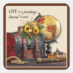 Adesivo Quadrado Viagens vintage   A vida é uma viagem