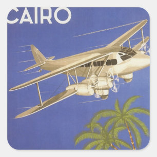 Adesivo Quadrado Viagens vintage ao Cairo, Eygpt, Avião de Biplano
