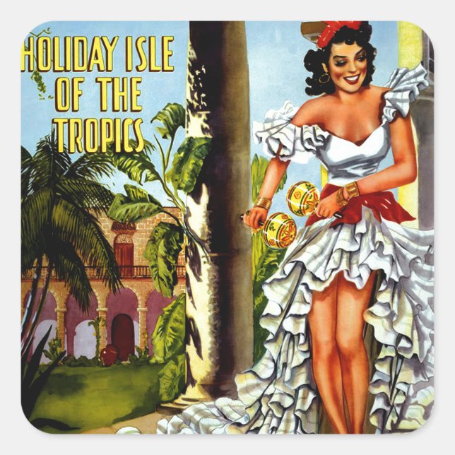 Adesivo Quadrado Viagens vintage de Dançarino Cubano (Frente)