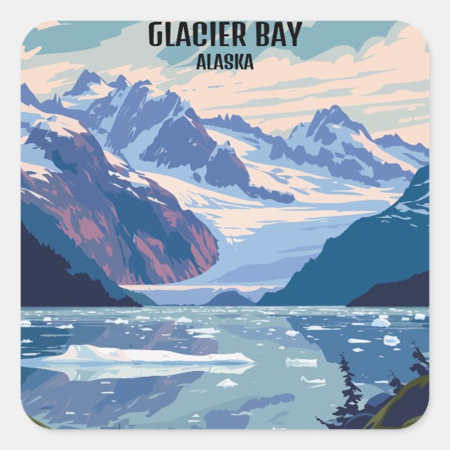 Adesivo Quadrado Viagens vintage Glacier Bay National Park Alaska (Frente)