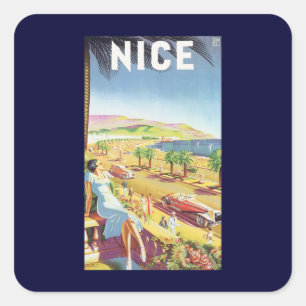 Adesivo Quadrado Viagens vintage, Nice, França, Riviera