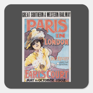 Adesivo Quadrado Viagens vintage, Paris na London Railroad Woman