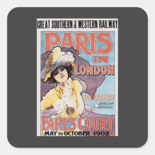 Adesivo Quadrado Viagens vintage, Paris na London Railroad Woman