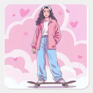 Adesivo Quadrado Víblias de Skater - Colagem Estética de Pastel