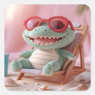 Adesivo Quadrado Víblias de Verão: Crocodilo Chillin' Plush em Féri