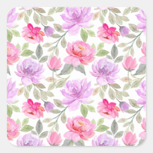 Adesivo Quadrado Vibração Fresca de Primavera: Design Floral Rosa e