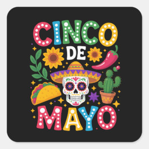 Adesivo Quadrado Vibrações de Festa Cinco de Maio – Celebrando o Mé