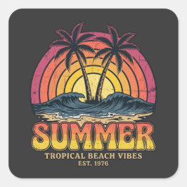 Adesivo Quadrado Vibrações de Praia Tropical - férias de verão