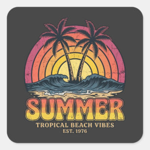 Adesivo Quadrado Vibrações de Praia Tropical - férias de verão