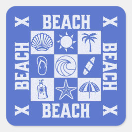 Adesivo Quadrado Vibrações de Praia Vintage - Praia Praia Praia