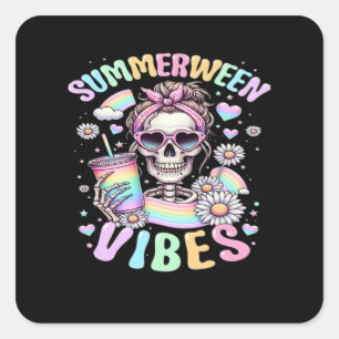 Adesivo Quadrado Vibrações de Summerween Doce Menina Esqueleto Verã