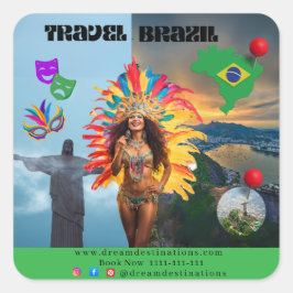 Adesivo Quadrado Vibrant Brazilian Carnival Design Travel Agency
