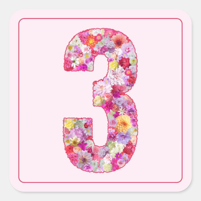 Adesivo Quadrado Vibrant Colorful Pink Month Number 3 (Frente)
