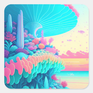 Adesivo Quadrado Vibrant Neon Coral Garden Sticker