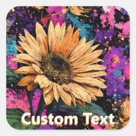 Adesivo Quadrado Vibrant Oil Paint Sunflower Art 