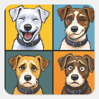 Adesivo Quadrado Vibrant Pop Art Fox Terrier Seamless Pattern