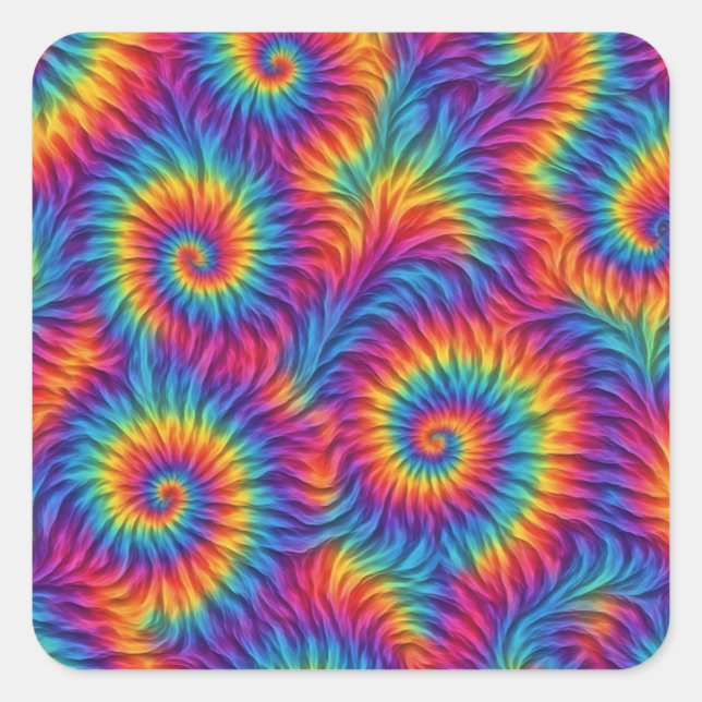 Adesivo Quadrado Vibrant Rainbow Tie-Dye Swirl Sticker (Frente)