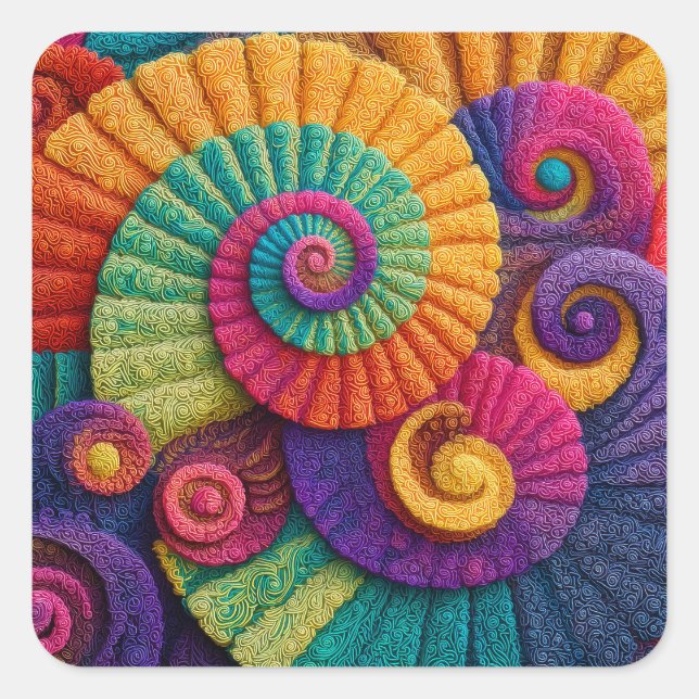 Adesivo Quadrado Vibrant Spiral Abstract Patterns (Frente)