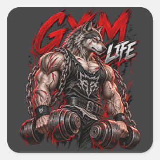 Adesivo Quadrado Vida de Academia Lobo Mau Modo Fera Musculação Fit
