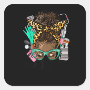 Adesivo Quadrado Vida de Enfermeira Preta Afro Cabelo Desgrenhado C
