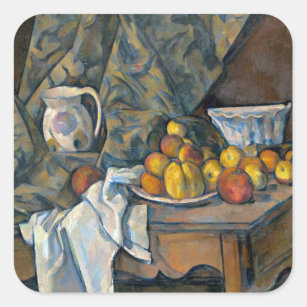 Adesivo Quadrado Vida de Paul Cezanne   ainda com maçãs e pêssegos,