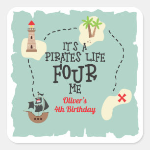 Adesivo Quadrado Vida de pirata para mim 4º aniversário