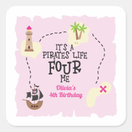 Adesivo Quadrado Vida de pirata para mim Aniversário Rosa