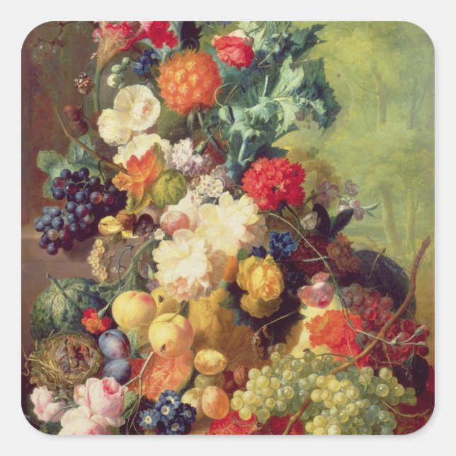 Adesivo Quadrado Vida Estática com Flores e Frutas (Frente)