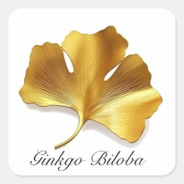 Adesivo Quadrado Vida Herbal: Dourado Ginkgo Biloba é personalizáve