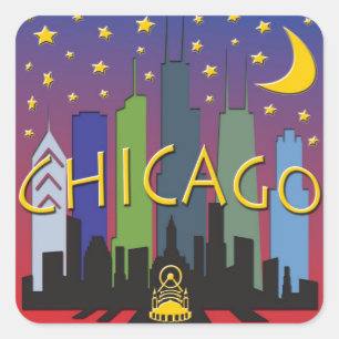 Adesivo Quadrado Vida noturno da skyline de Chicago