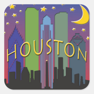 Adesivo Quadrado Vida noturno da skyline de Houston