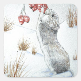 Adesivo Quadrado vida selvagem sazonal da cena de neve aguda do rat
