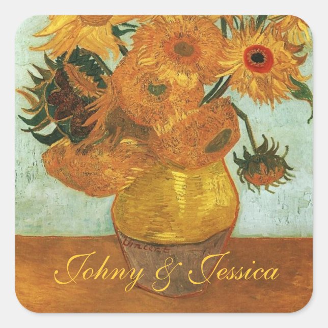 Adesivo Quadrado Vida tranquila - Vaso com doze Sunflower, Vincent (Frente)
