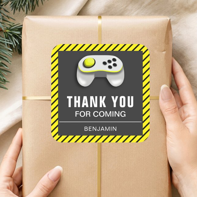 Adesivo Quadrado Vídeo Moderno Festa de aniversário Favor do Jogo (Criador carregado)