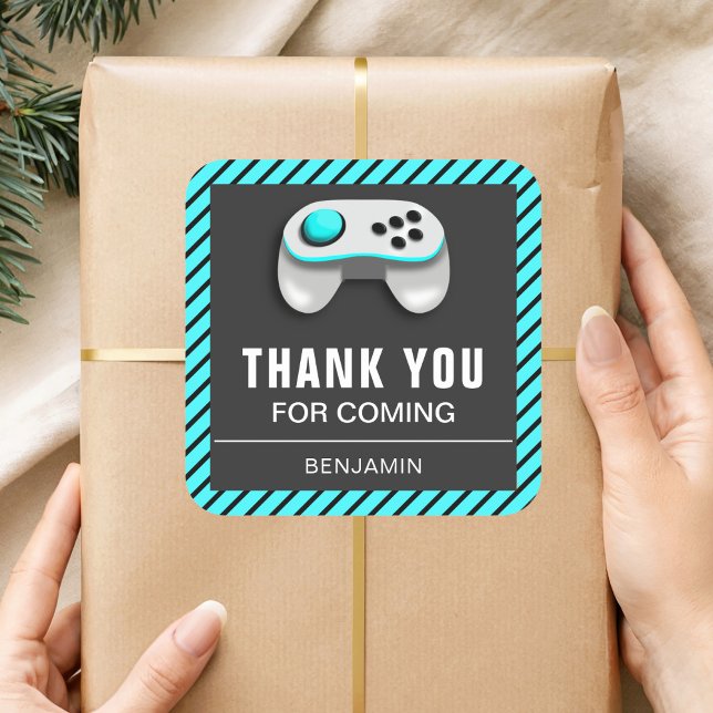 Adesivo Quadrado Vídeo Moderno Festa de aniversário Favor do Jogo (Criador carregado)