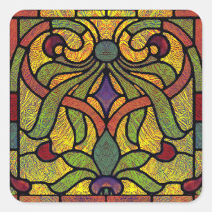 Adesivo Quadrado Vidro Colorido Vitoriano em Verde e Dourado