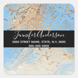 Adesivo Quadrado Vidro dourado esferoz textura de tinta azul escura