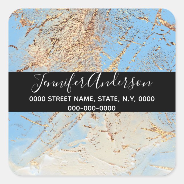 Adesivo Quadrado Vidro dourado esferoz textura de tinta azul escura (Frente)