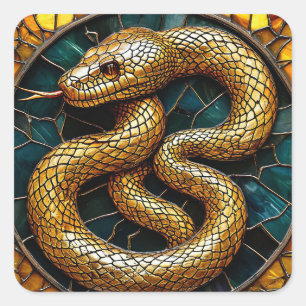 Adesivo Quadrado Vidro manchado de cobra dourada